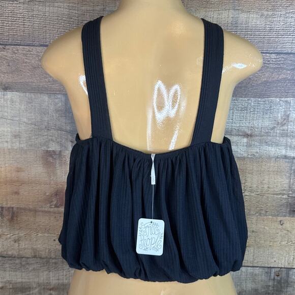 Free People Just A Fling Halter Tank Top Ribbed Bubble Hem Black Size Small - Picture 3 of 8